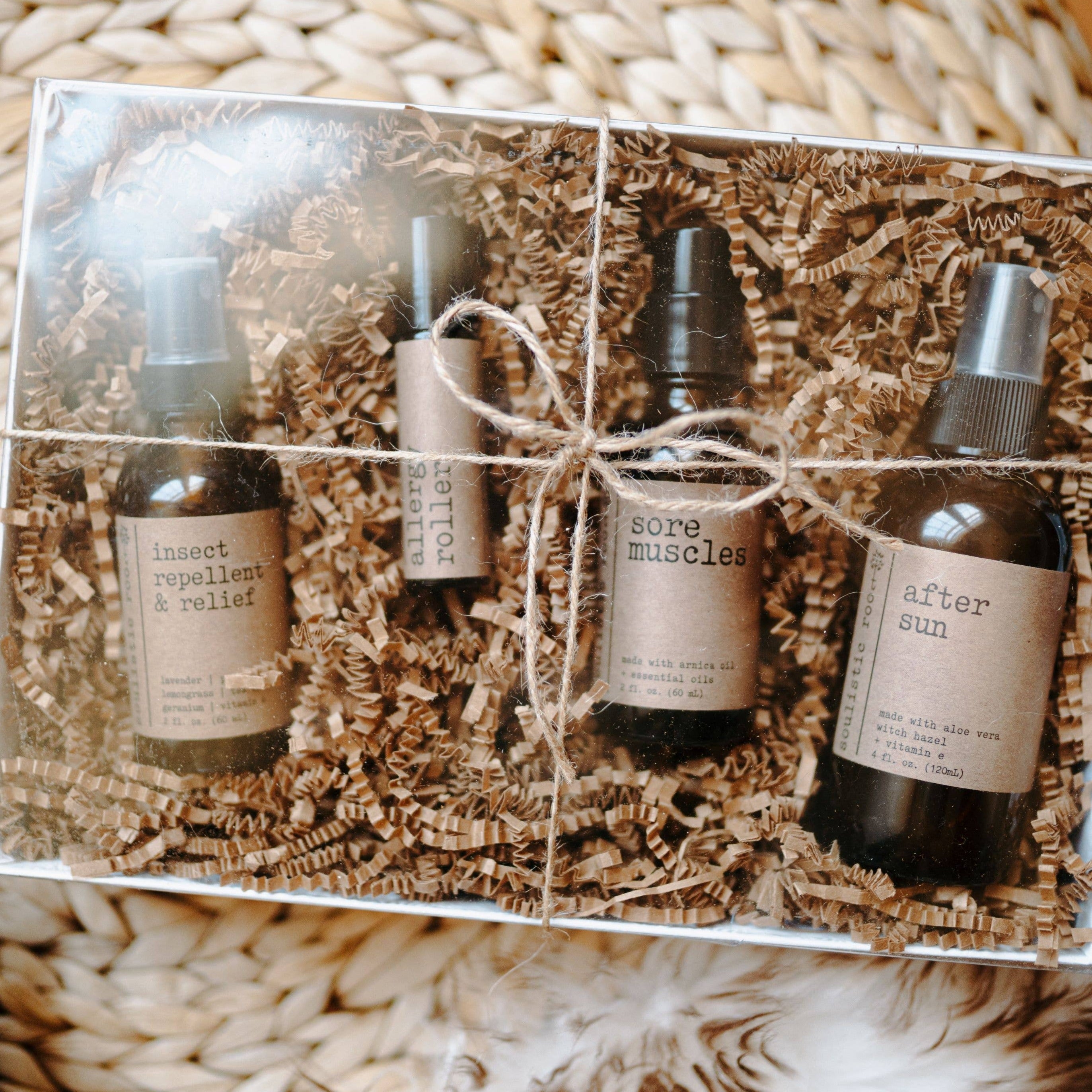 Summer Travel Essentials- Gift Set, perfect for gifts for her and curated gift boxes (front view)