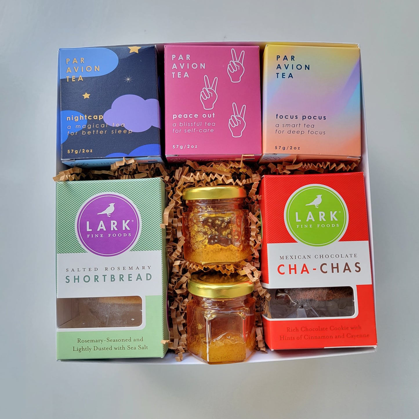 tea, cookies and honey gift basket
