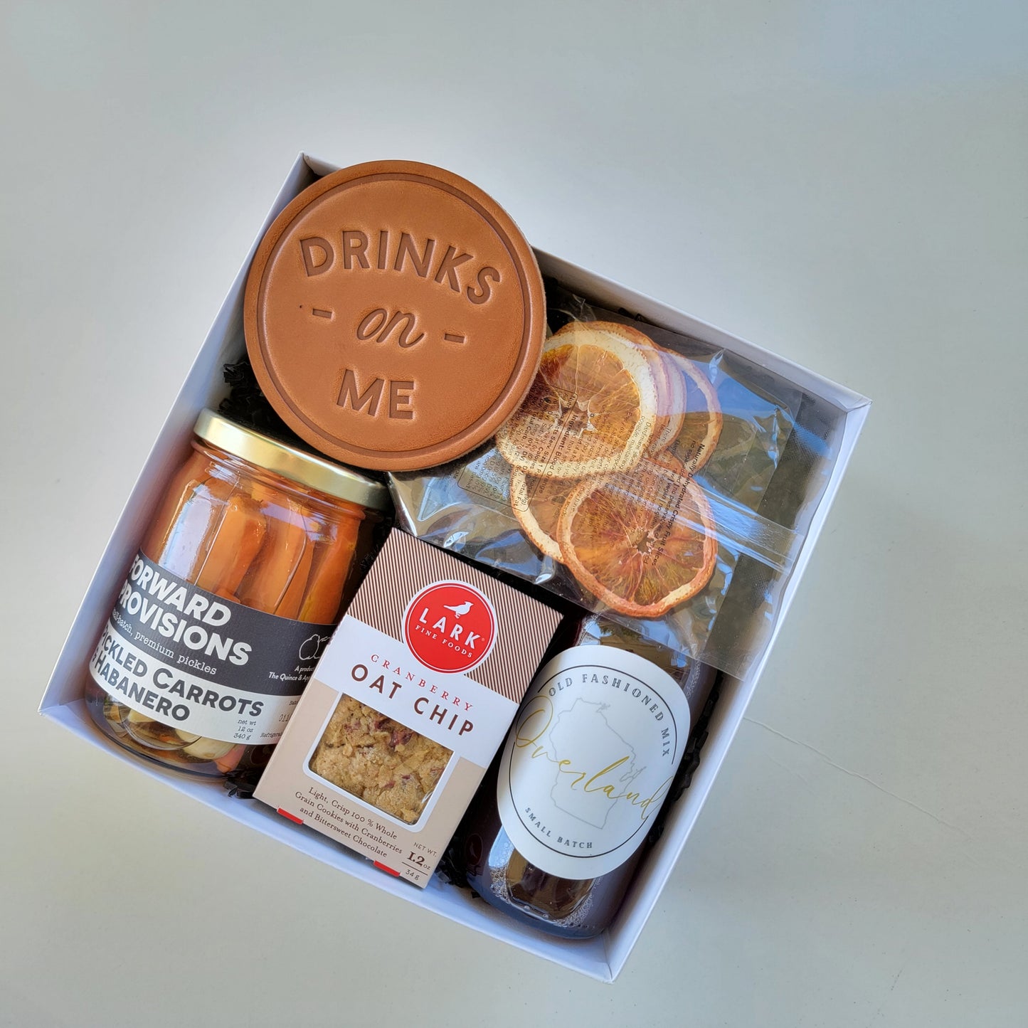 artisanal gift box drinks snacks and coaster set