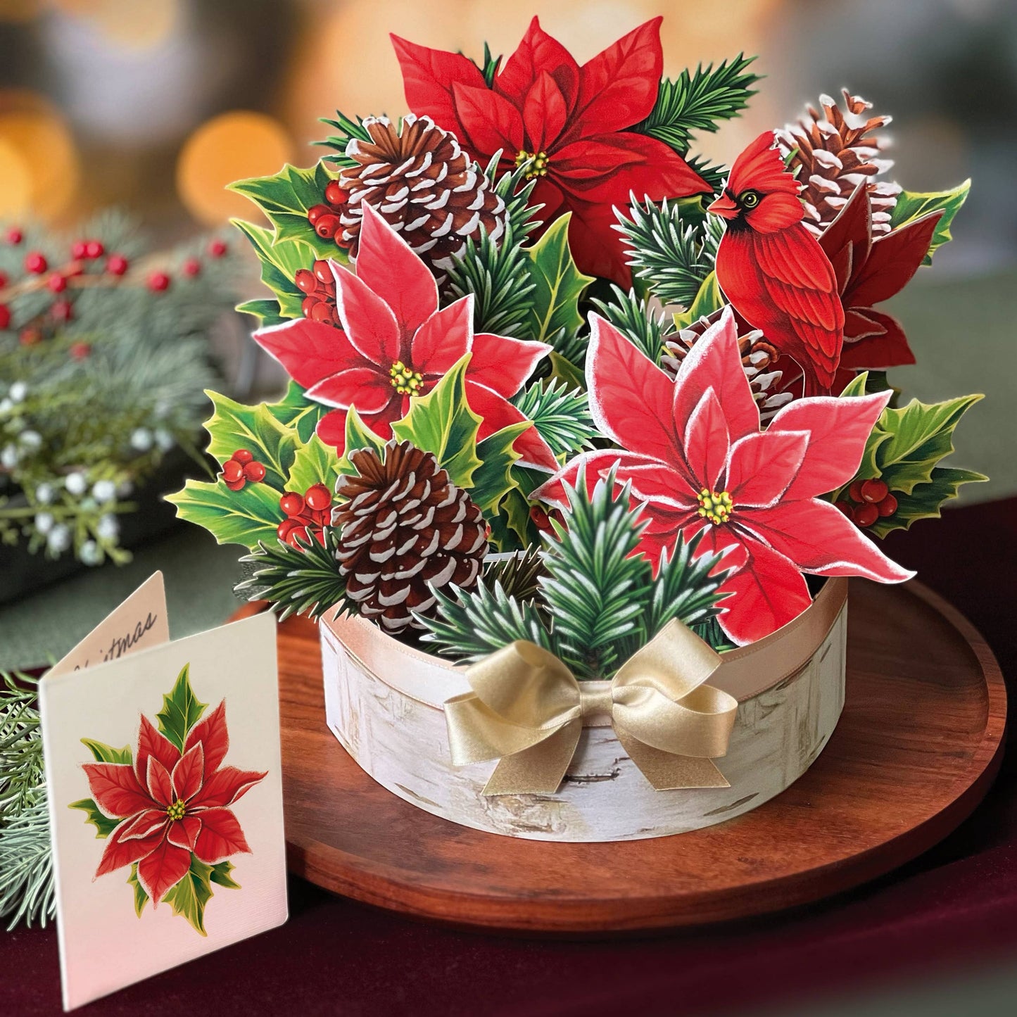 Birch Poinsettia Pop-Up Greeting Card with envelope