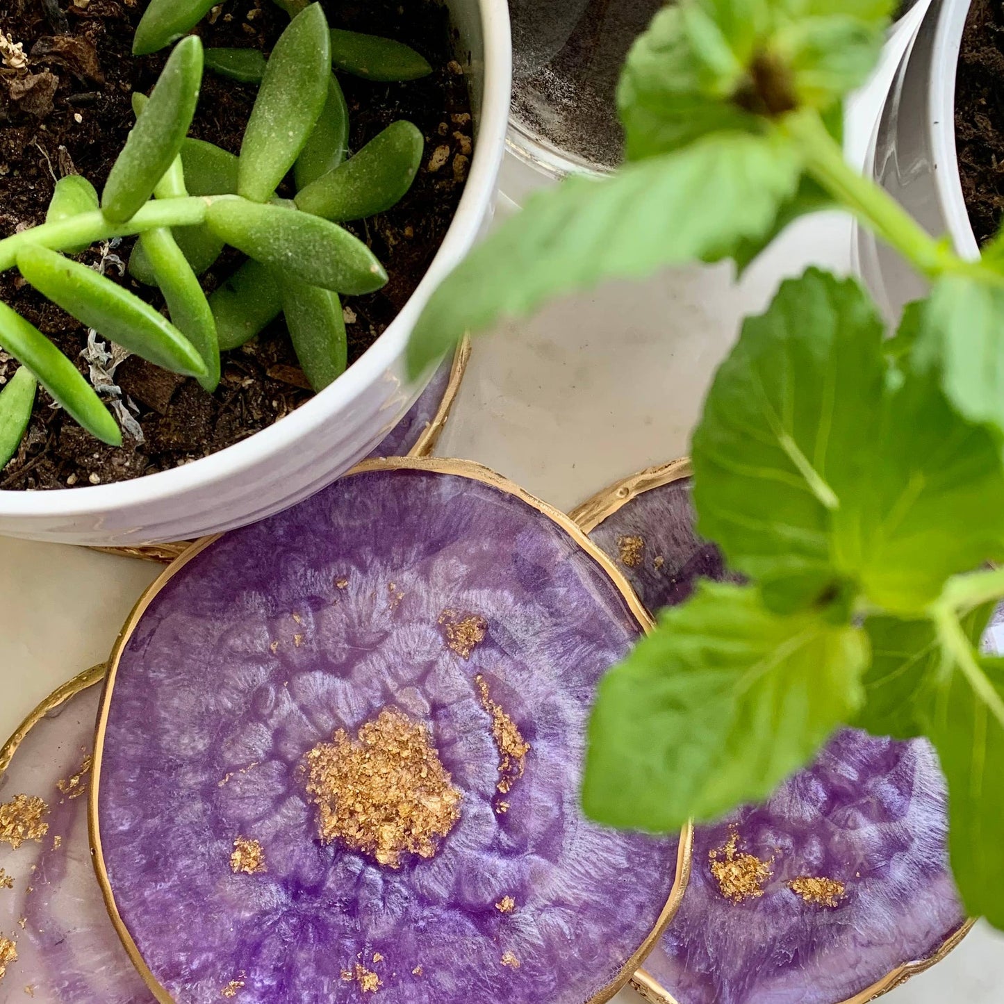 purple Round Geode Coasters