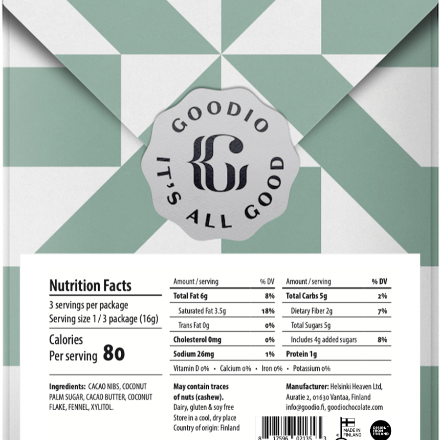 Fennel Chocolate - Goodio, perfect for gourmet gift boxes and curated gift boxes (front view)