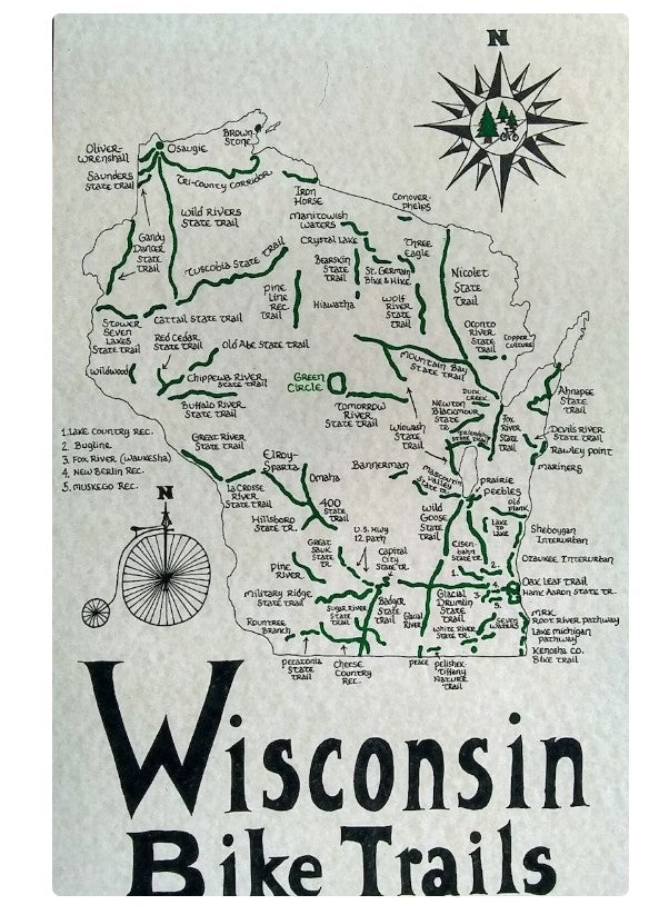 wisconsin bike trail map by local artist