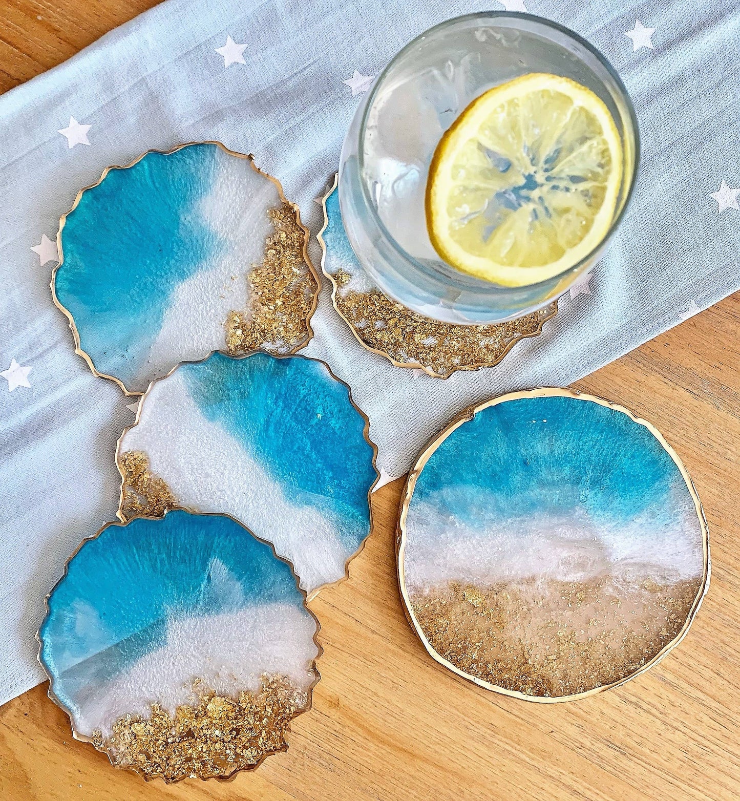 Round Geode Coasters blue