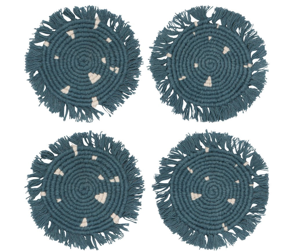 blue Macrame Coaster Set of 4