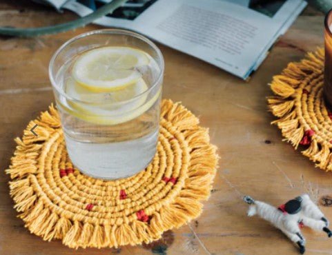 Macrame Coaster Set of 4 in yellow