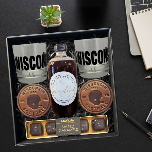 Wisconsin Cocktail Gift Set - Premium Corporate & Father's Day Gift with 20K Gold Glasses