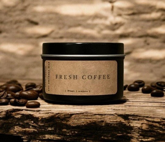 4oz travel size soy candle in coffee scent made in Wisconsin