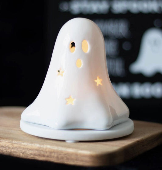 Ceramic Halloween Ghost Tealight & Incense Cone Holder forHalloween decorations and gothic parties