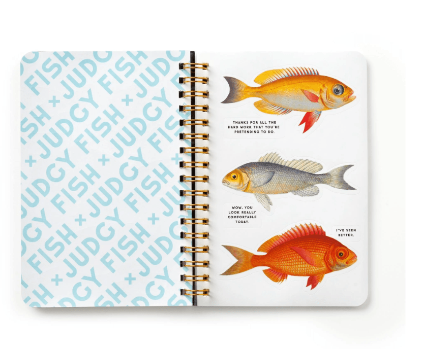 Judgy Fish Sticker Book, perfect for curated gift boxes and Build a Box gifting (lifestyle photo)
