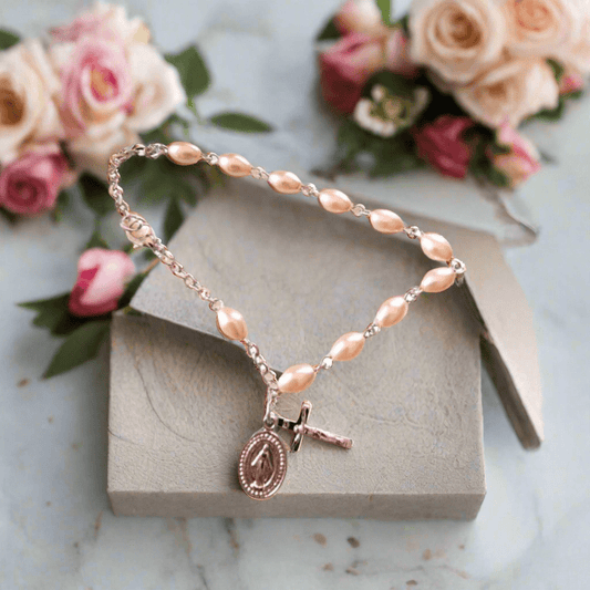 Oval Pearl Bracelet with 7.5x5mm silver-plated beads. Communion or Confirmation gift