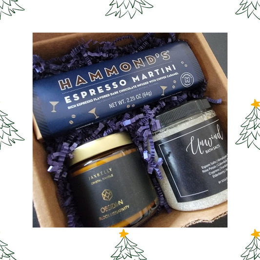 Holiday Relaxation - Employee Christmas Gift Set bath salt candle and chocolate