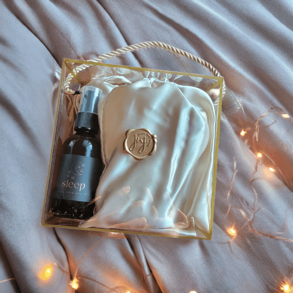 sleep gift set with pillow case eye cover and essential oil spray