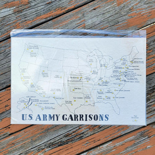 Military service tracking map, Hand illustrated army bases