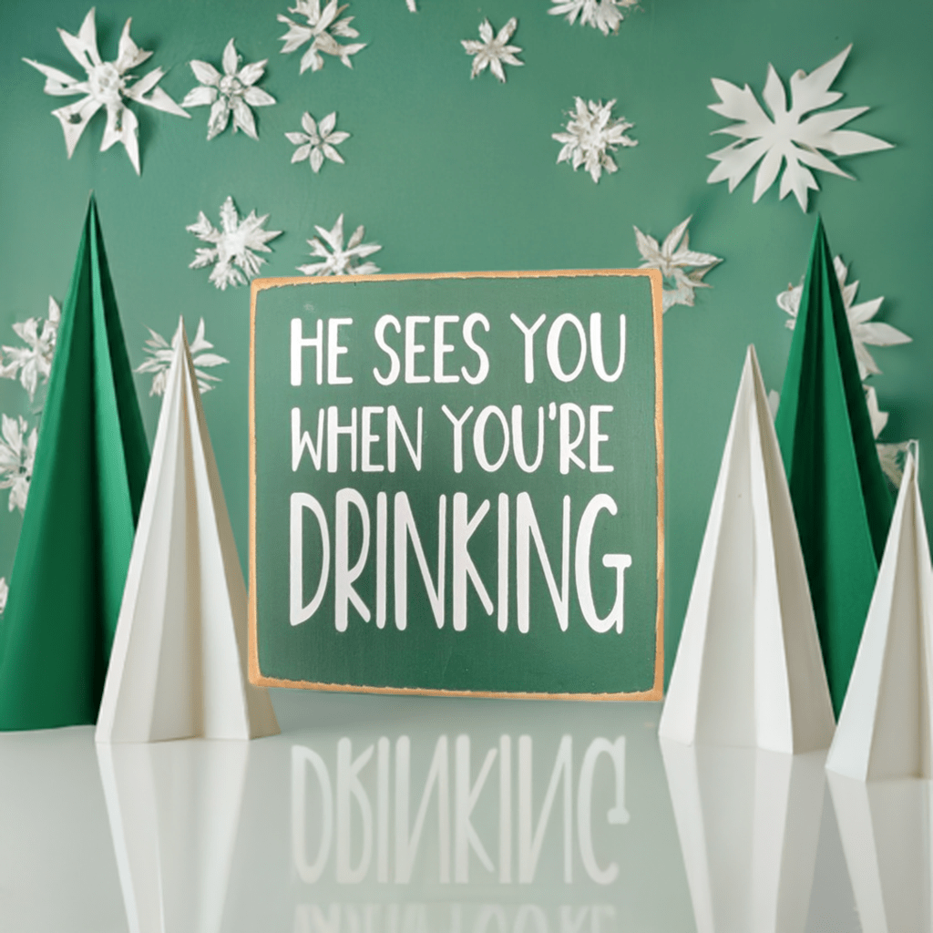 white elephant gifts green, Mini Wood Sign - He Sees You When You're Drinking