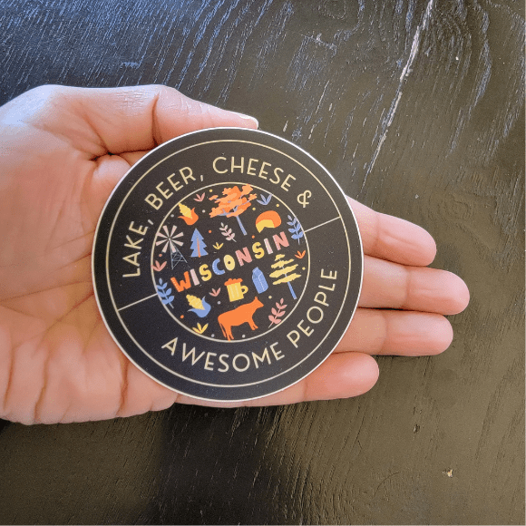 wisconsin gifts small round sticker