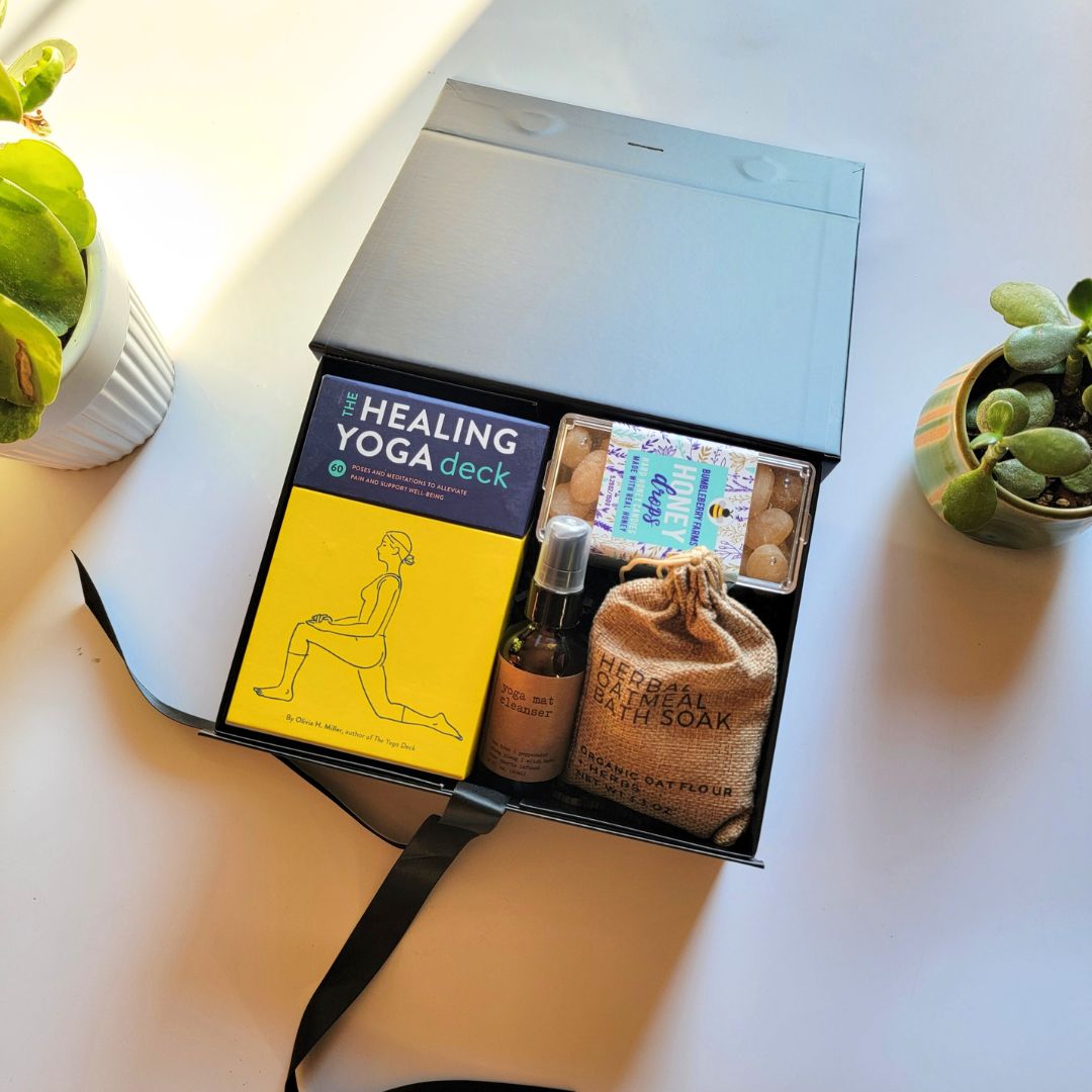 Yoga Wellness Gift Set, perfect for gifts for her and curated gift boxes (front view)