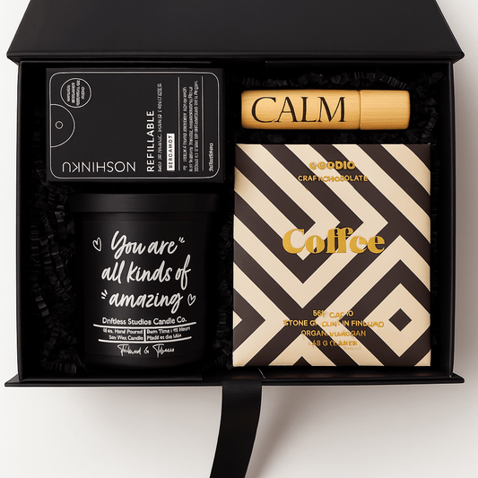 Gift set with candle, chocolate, and premium packaging for speakers thank you gift
