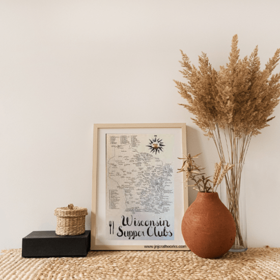 Wisconsin supper clubs hand drawn maps by local artist
