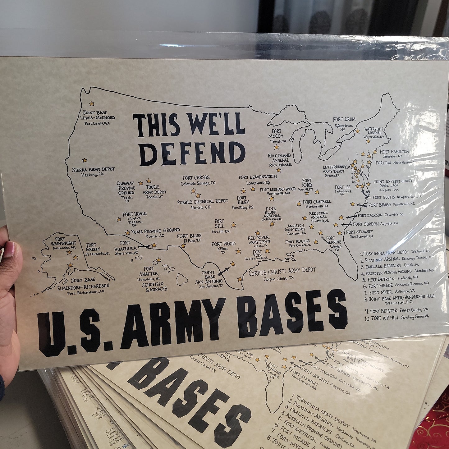 Hand-Drawn US Army Garrisons Map