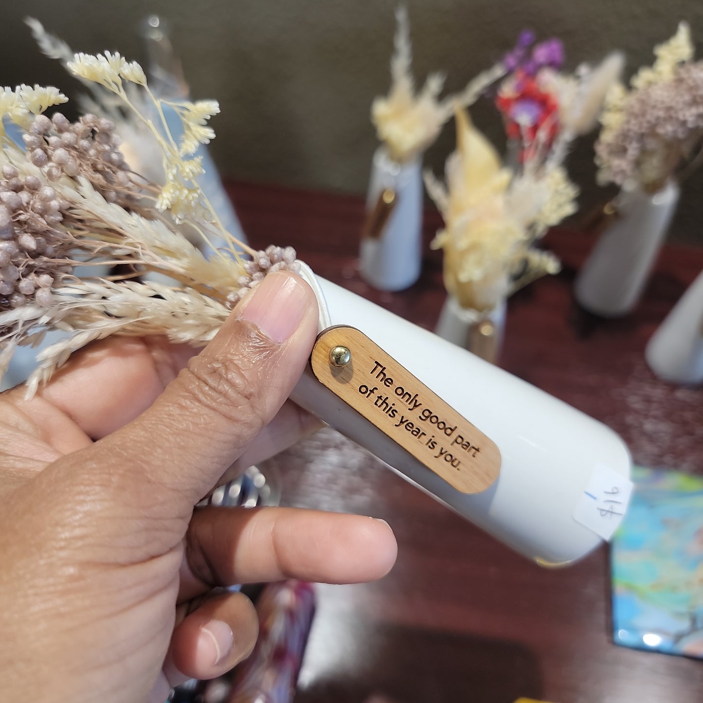 Mini Dried Floral Vases & Wood Gift Tag