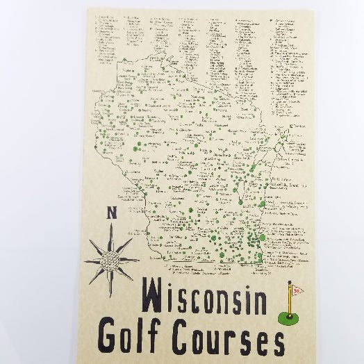 Handmade Wisconsin golf map