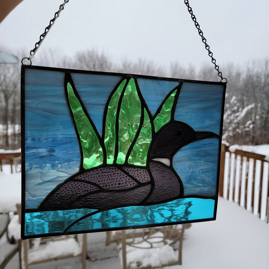 Loon aquatic bird stained glass