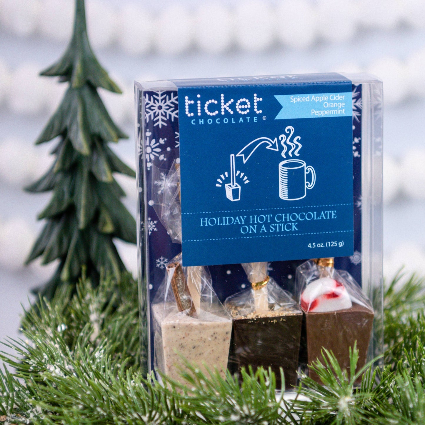 Holiday hot chocolate on a stick by Ticket chocolate
