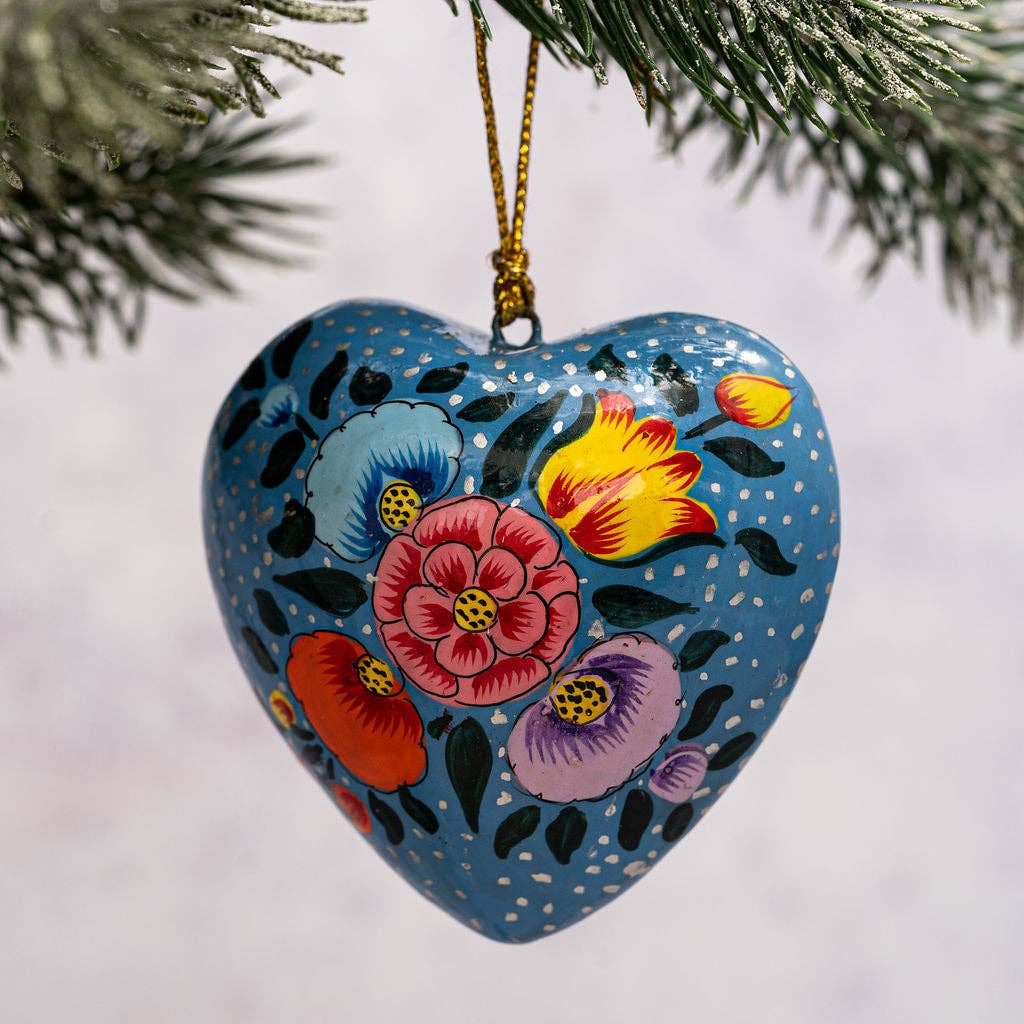 Blue Floral Hanging Heart Ornament