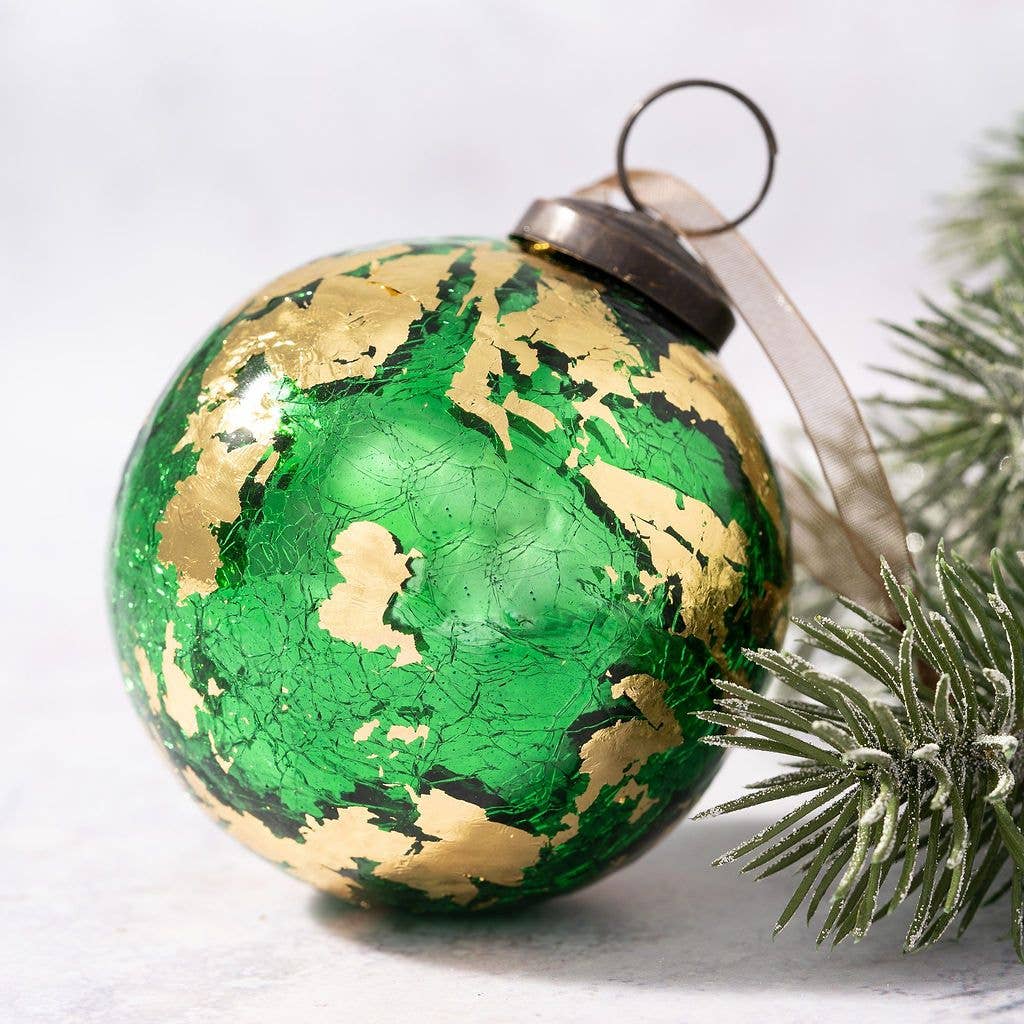 4" Extra Large Emerald with Gold Foil Crackle Ball