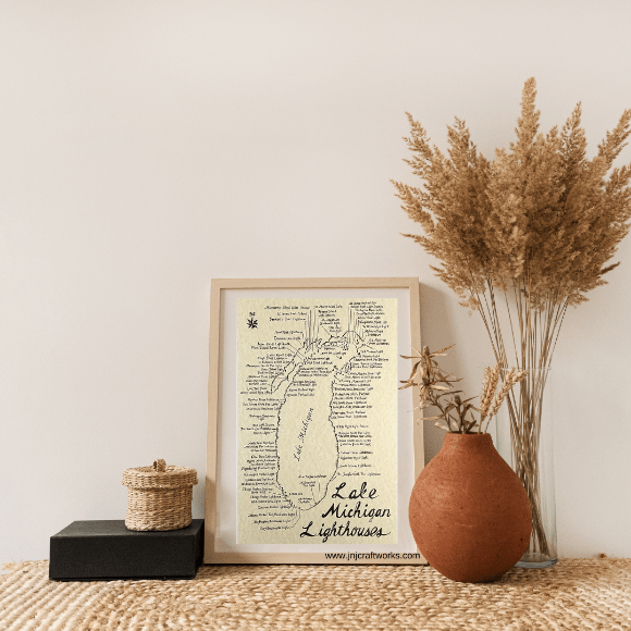 lake Michigan light house hand drawn map
