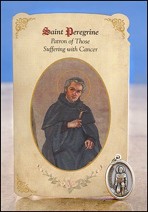 Saint Peregrine – Holy Card –Cancer Healing Medal Set