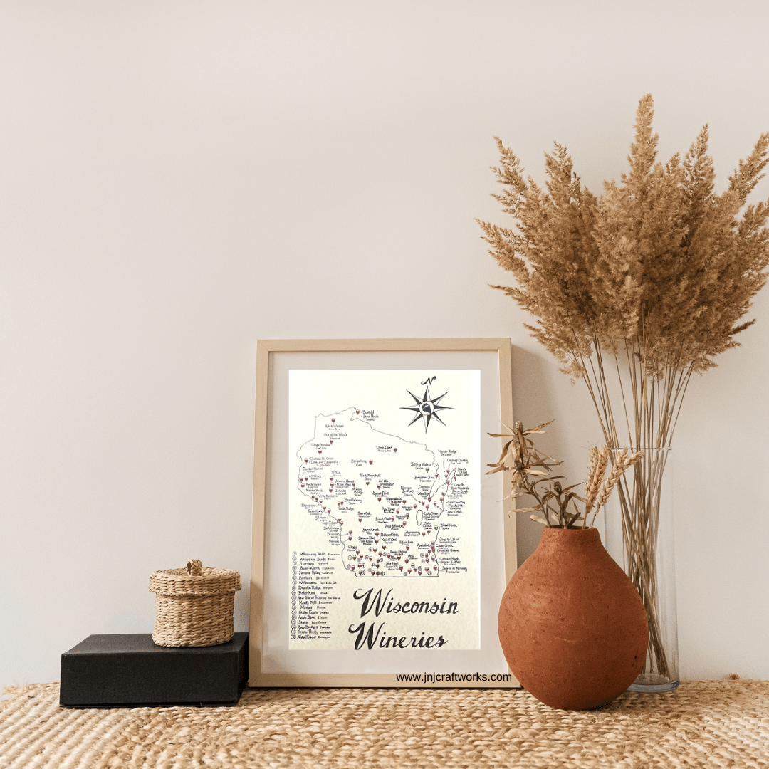 Wisconsin wineries map hand drawn