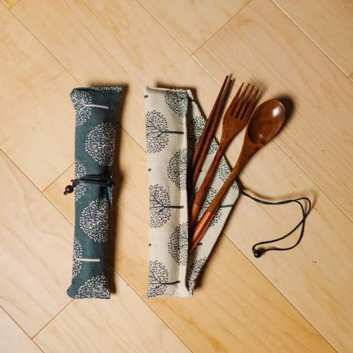 Coconut Utensil Cutlery Set with Storage Bag