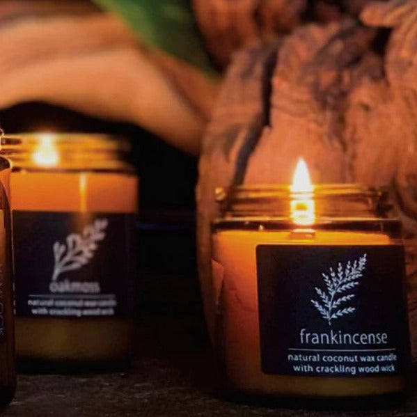 Coconut wax candle in amber glass
