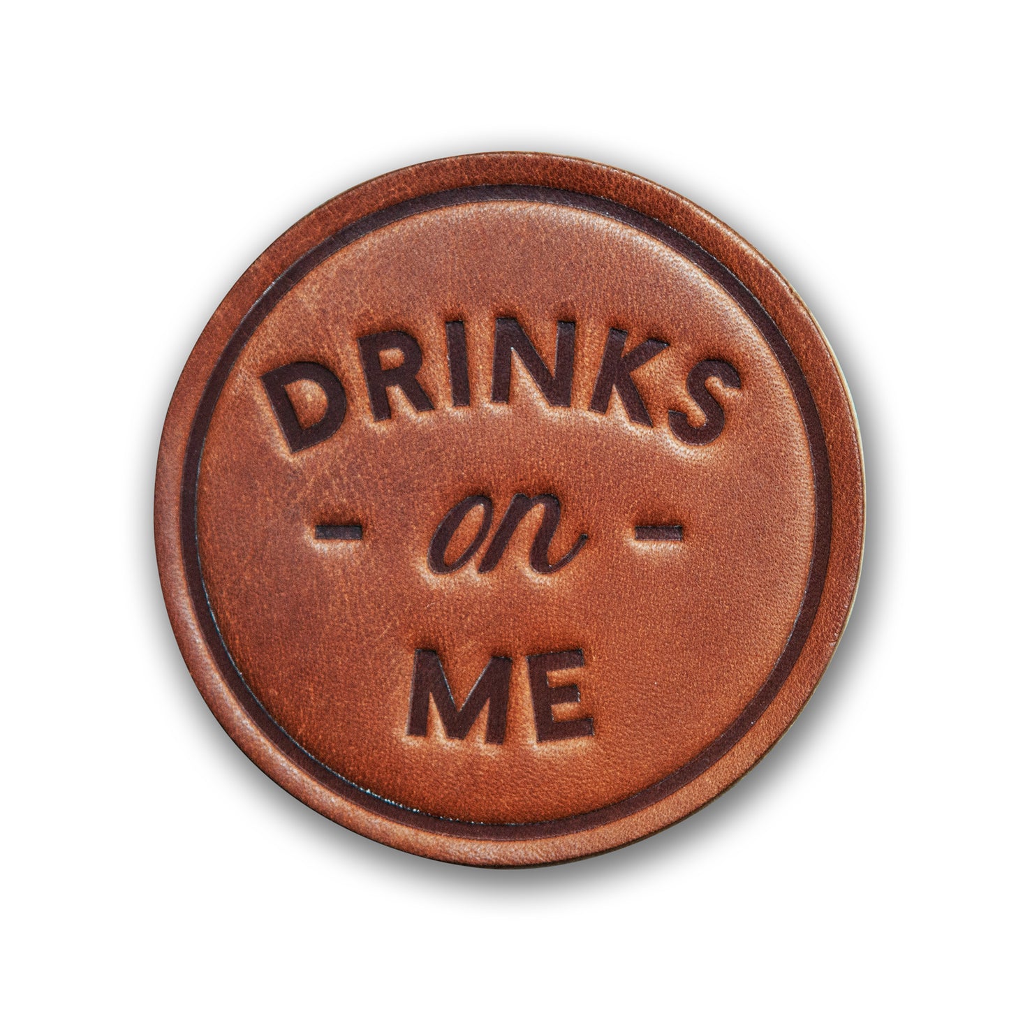 drinks on me leather coaster