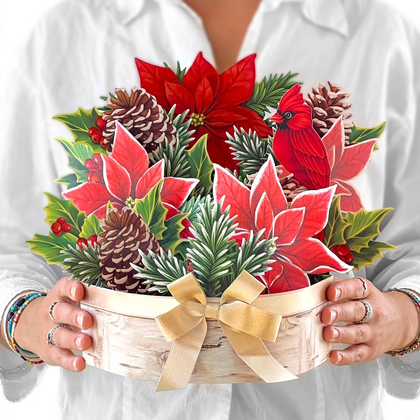 Birch Poinsettia Pop-Up Greeting Card