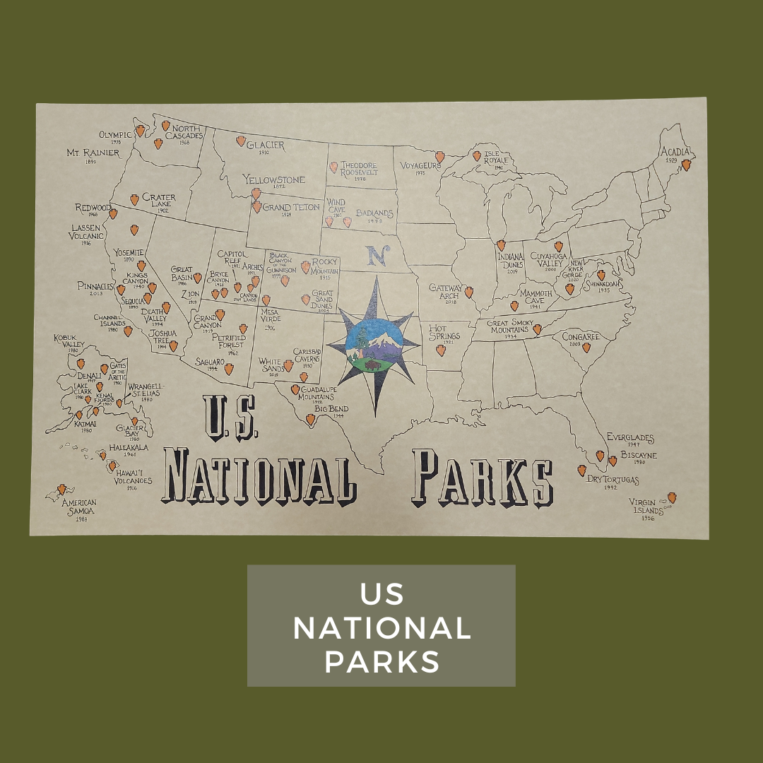 USA national Parks Map Poster