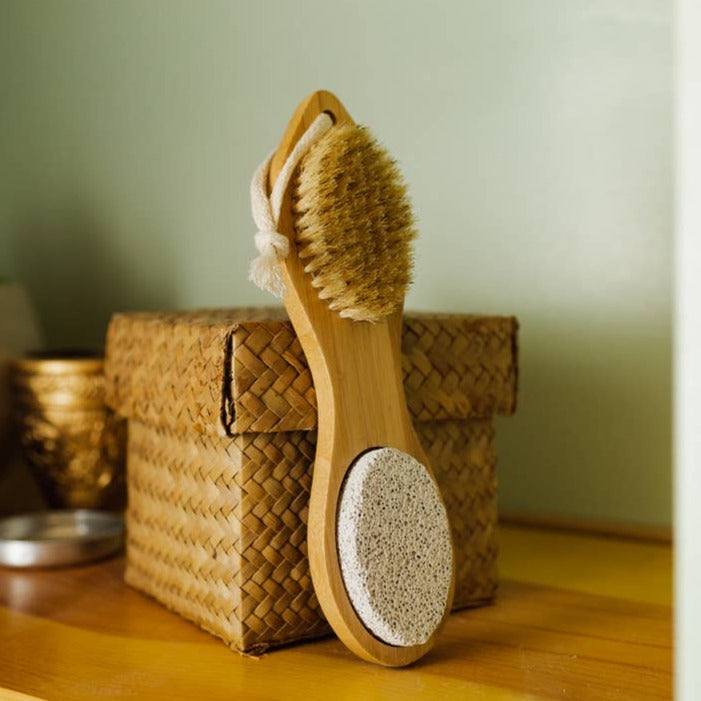 Bamboo foot exfoliating tool for self care