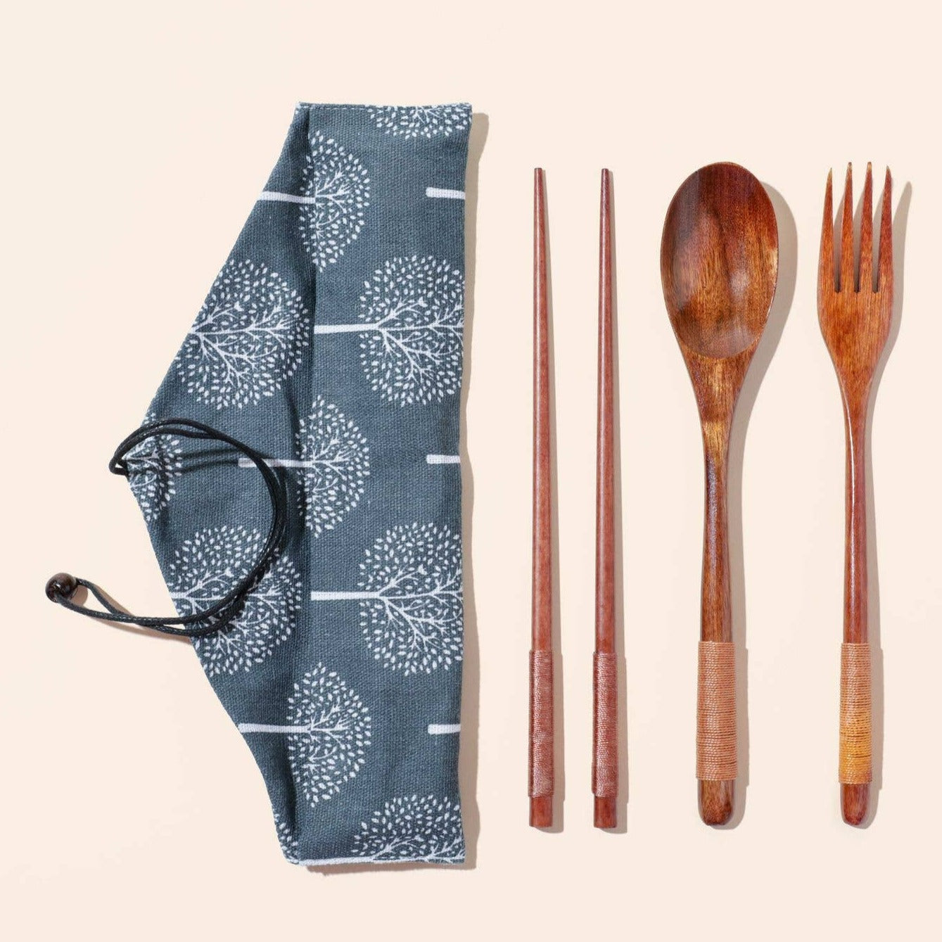 Coconut Utensil Cutlery Set with Storage Bag blue color