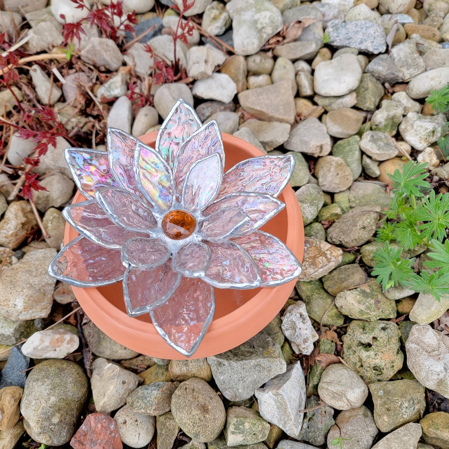 Lotus Flower Table Decoration - Succulent Stained Glass Candle Holder