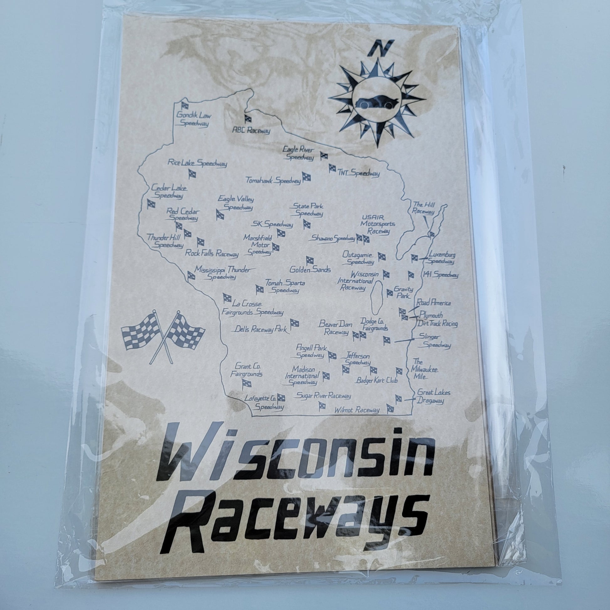 Wisconsin raceways map by artist Jessie
