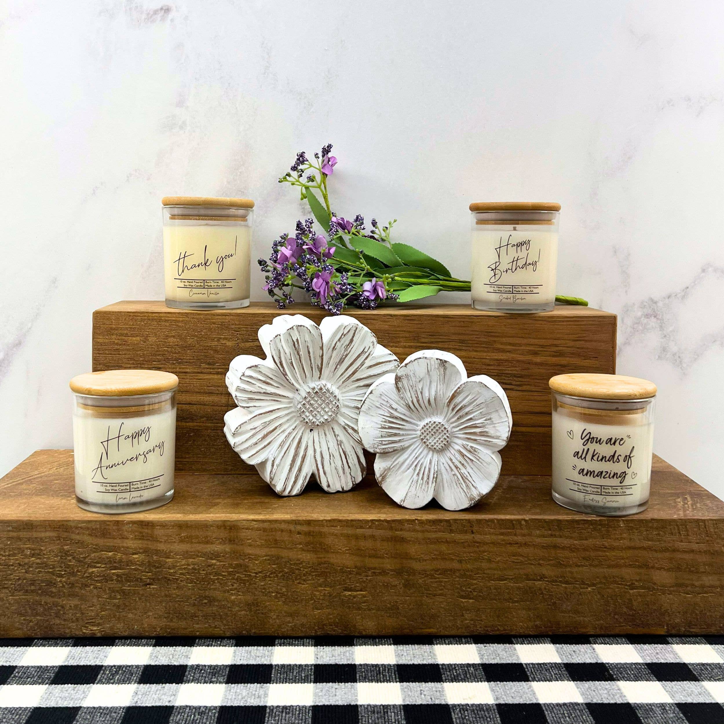 Happy Anniversary Gift Candle — hand-poured scented candle, perfect for anniversary gifts (front view)