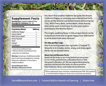 Dream Herbal Tea - Sacred Blossom Farm — loose leaf gourmet tea, perfect for gourmet gift boxes (front view)