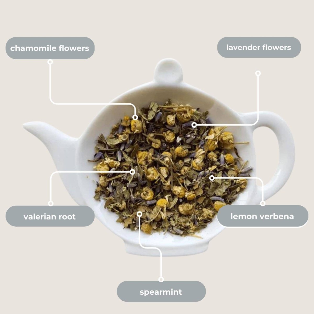 Nighttime Routine Sleep Tea — loose leaf gourmet tea, perfect for gourmet gift boxes and curated gift boxes (detail shot)