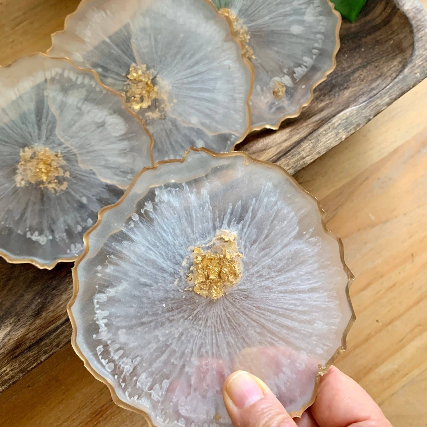 Set of 4 Round Geode Coasters, perfect for curated gift boxes and Build a Box gifting
