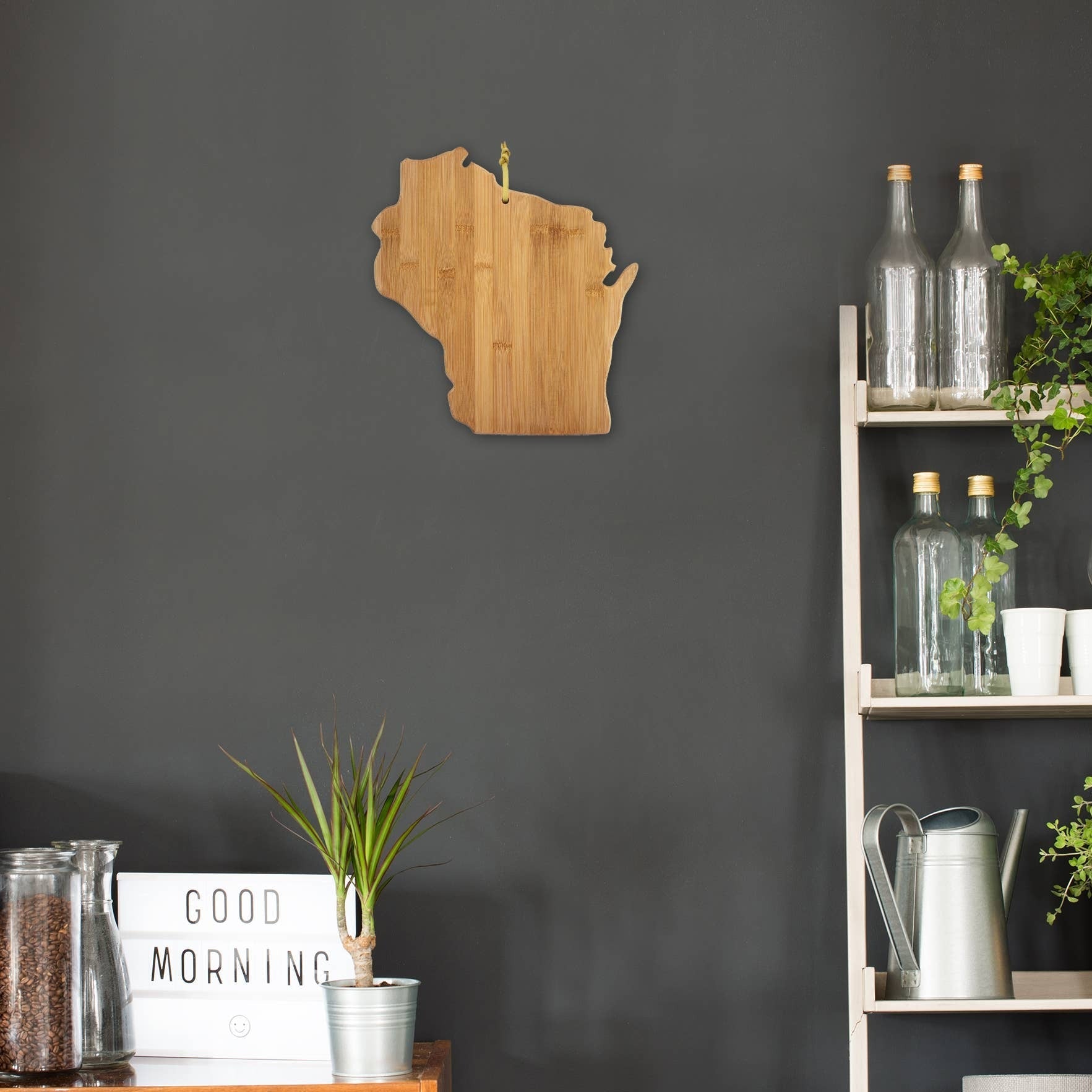 Wisconsin State-Shaped Bamboo Serving &amp; Cutting Board, perfect for gift boxes and gifting (lifestyle photo)