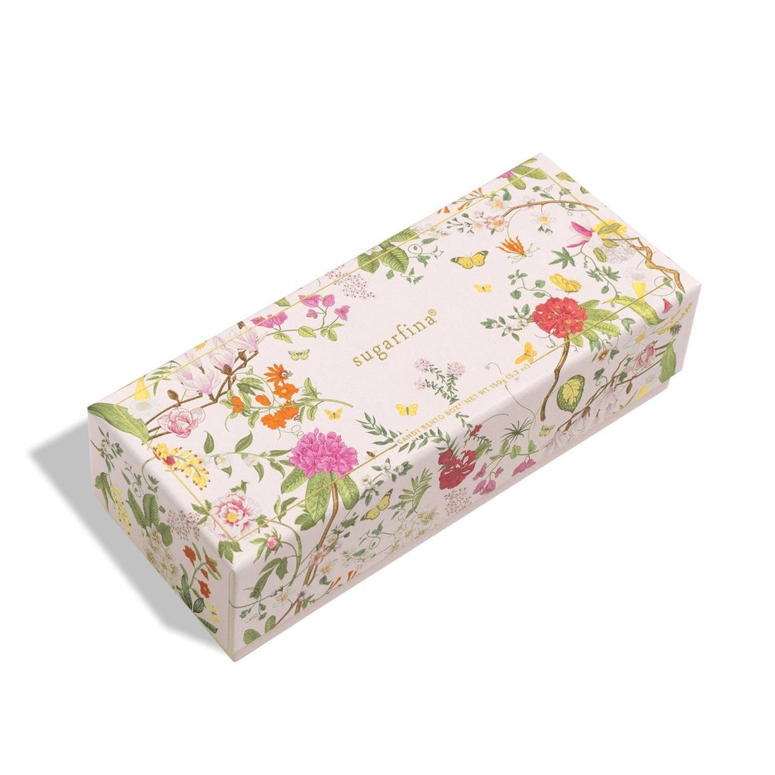 Sugarfina Garden Party 3 piece candy bento box with floral packaging