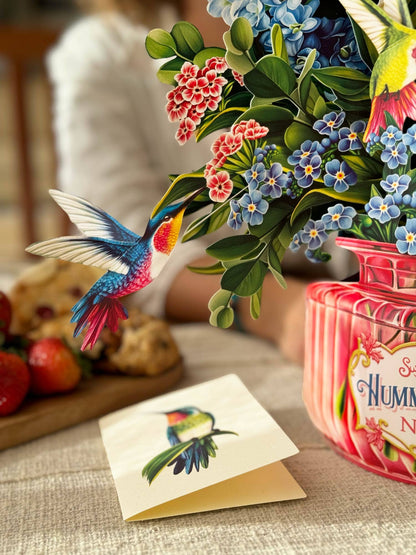 Hummingbird Oasis Pop-up Greeting Card, perfect for curated gift boxes and Build a Box gifting (detail shot)