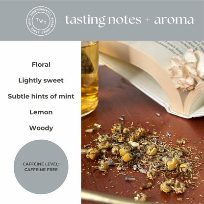 Nighttime Routine Sleep Tea — loose leaf gourmet tea, perfect for gourmet gift boxes (shown with packaging)
